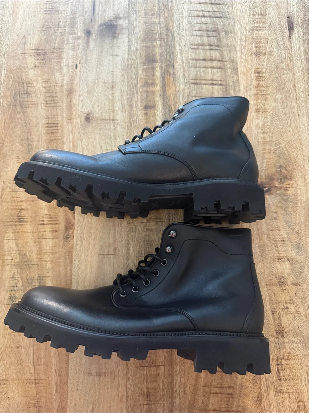 BOSS EXTRALIGHT Men's Black Leather Lace-Up Combat Boot NEW 45 EU / US 12